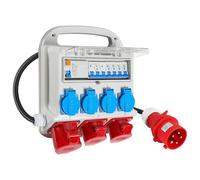 Hebitod Wall Distributor, 2 x CEE 400 V/16 A + 4 x 230 V Schuko IP44 5-Pin Distributor, Construction Site Distributor 32a, with Cable Secure Hinged Lid, with RCCB Switch, with 1.2 m Cable, for