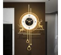 HEBOIX Modern Deer Wall Clock for Living Room,Large Gold Decorative Wall Clock with Light,Creative Silent Clock Battery Operated for Kitchen/Entryway/Bedroom/Office/Dinning Room Metal Wall Decor