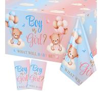 Heboland 2 Pack Bear Gender Reveal Table cloth, 137 X 274cm Teddy Bear Baby Gender Reveal Decorations Boy or Girl Table cover Large Size Blue and Pink Tablecloths Party Table Decorations Supplies