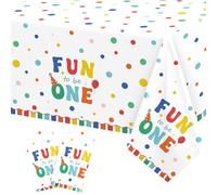 Heboland 2 Pack Colorful First Birthday Table Cloth, 137 X 274cm 1st Birthday Decorations for Boys Girl Tablecloth Colorful Polka Dot Table Cover Fun to be One Decor Cake Smash Party Supplies