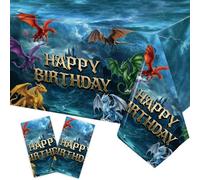Heboland 2 Pack Dragon Party Table Cloth, Large 137 x 274cm Disposable Table Covers Fantasy Mythical Dragon Birthday Decorations for Boys Kids Medieval & Knight Themes