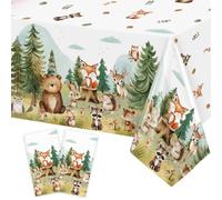 Heboland 2 Pack Woodland Table Cloth, 137 x 274cm Forest Birthday Tablecloth Forest Animals Table Cover for Woodland Party Decorations for Boys Girls Party Supplies