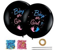 Heboland 36 Inch Gender Reveal Balloons, 2Pcs Baby Gender Reveal Decorations Large Latex Baby Shower Balloons with Blue Pink Confetti Needle Ribbon for Boy or Girl Ideas Party Decoration