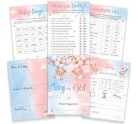 Heboland 4 Fun Gender Reveal Bingo Games - 74Pcs Teddy Bear Newborn Baby Prediction Cards for 24 Guests, Boy or Girl Bingo Games Blue Pink Bear Gender Reveal Ideas, Mommy or Daddy & Old Wives Tales