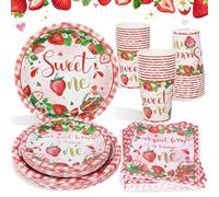 Heboland Berry First Birthday Plates for 20 Guests, 80pcs Strawberry Party Decorations Tableware 1st Birthday Party Plates Cups and Napkins for Berry Sweet 1st Birthday Decorations for Girls