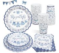Heboland Blue Cowboy Party Tableware Set, 100 Pcs | Serves 25 Guests, Wild Denim Baby Shower Decorations Boy Party Plates Cups and Napkins, for Western 1st Birthday