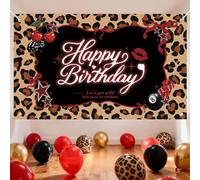 Heboland Red Leopard Print Backdrop Banner Wild Birthday Party Decorations Large 180x110cm Cherry Red Cheetah Print Background Banner for Women Girls Bachelorette
