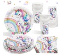 Heboland Unicorn Birthday Decorations Tableware Set for 25 Guests, Unicorn Party Decorations 100Pcs Girls Party Plates Cups and Napkins for Baby Shower Girls Birthday Decor