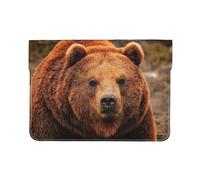 HEBSDFG 13-inch Leather Laptop Sleeve, Grizzly Bear Print Slim Shockproof Insertion Design Laptop Case Bag for Office, School, Travel