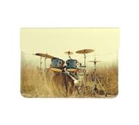 HEBSDFG 13-inch Leather Laptop Sleeve, Music Drum in Field Print Slim Shockproof Insertion Design Laptop Case Bag for Office, School, Travel