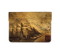 HEBSDFG 13-inch Leather Laptop Sleeve, Nautical Sailing Pirate Theme Print Slim Shockproof Insertion Design Laptop Case Bag for Office, School, Travel