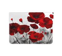HEBSDFG 13-inch Leather Laptop Sleeve, Red Poppy Flower Print Slim Shockproof Insertion Design Laptop Case Bag for Office, School, Travel