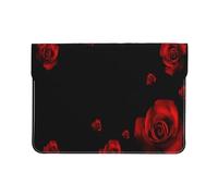 HEBSDFG 13-inch Leather Laptop Sleeve, Red Rose Black Background Print Slim Shockproof Insertion Design Laptop Case Bag for Office, School, Travel