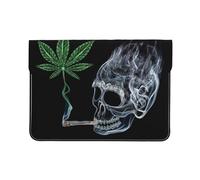 HEBSDFG 13-inch Leather Laptop Sleeve, Smoking Skull Print Slim Shockproof Insertion Design Laptop Case Bag for Office, School, Travel