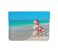HEBSDFG 13-inch Leather Laptop Sleeve, Snowman Seashells Sandy Beach Print Slim Shockproof Insertion Design Laptop Case Bag for Office, School, Travel