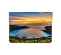 HEBSDFG 13-inch Leather Laptop Sleeve, Sunrise Over Hanauma Bay Oahu Hawaii Print Slim Shockproof Insertion Design Laptop Case Bag for Office, School, Travel