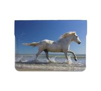 HEBSDFG 13-inch Leather Laptop Sleeve, Sunsets Lake Horses Print Slim Shockproof Insertion Design Laptop Case Bag for Office, School, Travel