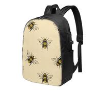 HEBSDFG 17 Inch Laptop Backpack for Men Women, Honey Bee Print Casual Daypack Computer Rucksack Bag for School Travel Work