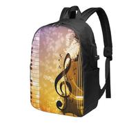 HEBSDFG 17 Inch Laptop Backpack for Men Women, Piano Violin Music Notes Print Casual Daypack Computer Rucksack Bag for School Travel Work