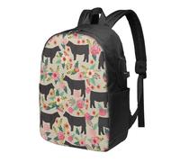 HEBSDFG 17 Inch Laptop Backpack for Men Women, Pink Flower Show Steer Cows Cattle Print Casual Daypack Computer Rucksack Bag for School Travel Work