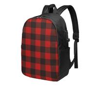 HEBSDFG 17 Inch Laptop Backpack for Men Women, Plaid Red and Black Print Casual Daypack Computer Rucksack Bag for School Travel Work