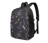 HEBSDFG 17 Inch Laptop Backpack for Men Women, Purple Black Goth Spooky Print Casual Daypack Computer Rucksack Bag for School Travel Work