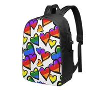 HEBSDFG 17 Inch Laptop Backpack for Men Women, Rainbow Colored Gay Pride Hearts Print Casual Daypack Computer Rucksack Bag for School Travel Work