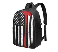 HEBSDFG 17 Inch Laptop Backpack for Men Women, Red Line Firefighter USA Flag Print Casual Daypack Computer Rucksack Bag for School Travel Work