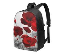 HEBSDFG 17 Inch Laptop Backpack for Men Women, Red Poppy Flower Print Casual Daypack Computer Rucksack Bag for School Travel Work