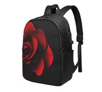 HEBSDFG 17 Inch Laptop Backpack for Men Women, Red Rose black Print Casual Daypack Computer Rucksack Bag for School Travel Work