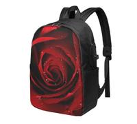 HEBSDFG 17 Inch Laptop Backpack for Men Women, Red Rose Print Casual Daypack Computer Rucksack Bag for School Travel Work