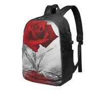 HEBSDFG 17 Inch Laptop Backpack for Men Women, Red Rose Reflection Print Casual Daypack Computer Rucksack Bag for School Travel Work