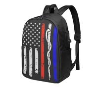 HEBSDFG 17 Inch Laptop Backpack for Men Women, Red Stripe Firefighter USA Flag Print Casual Daypack Computer Rucksack for School Travel Work