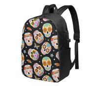 HEBSDFG 17 Inch Laptop Backpack for Men Women, sugar skulls butterfly Print Casual Daypack Computer Rucksack for School Travel Work