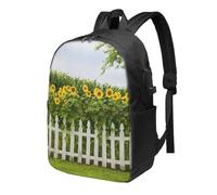 HEBSDFG 17 Inch Laptop Backpack for Men Women, Sunflowers white picket fence Print Casual Daypack Computer Rucksack Bag for School Travel Work
