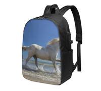 HEBSDFG 17 Inch Laptop Backpack for Men Women, Sunsets Lake Horses Print Casual Daypack Computer Rucksack Bag for School Travel Work