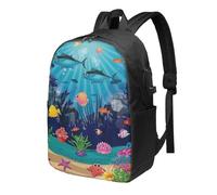 HEBSDFG 17 Inch Laptop Backpack for Men Women, The Underwater World Tropical Fish Print Casual Daypack Computer Rucksack Bag for School Travel Work