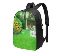 HEBSDFG 17 Inch Laptop Backpack for Men Women, Vine Fence Grassland Sunflower Print Casual Daypack Computer Rucksack for School Travel Work