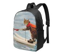 HEBSDFG 17 Inch Laptop Backpack for Men Women, Water Skiing fox Squirrel Print Casual Daypack Computer Rucksack for School Travel Work