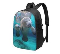 HEBSDFG 17 Inch Laptop Backpack for Men Women, West Indian Manatees Print Casual Daypack Computer Rucksack for School Travel Work