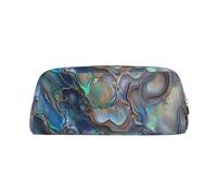 HEBSDFG Abalone Nacre Printed Pencil Case with Gold Zipper, Crosshatch Leather Makeup Bag, Pen Pouch Organiser for School, Office & Travel
