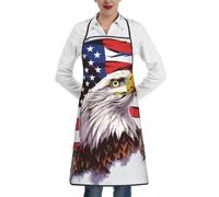 HEBSDFG Adjustable Bib Apron with Pockets for Men Women Chef, Eagle with USA Flag Prints Waterproof Kitchen Aprons for Gardening, Work, Cooking, Barbecue