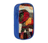 HEBSDFG African Elephant Patchwork Print Pencil Case, Blue High-Capacity Pen Pencil Pouch Stationery Organizer with Pen Slots & Pouches for School Travel Makeup