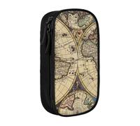 HEBSDFG Ancient Map World Globe Print Pencil Case, Black High-Capacity Pen Pencil Pouch Stationery Organizer with Pen Slots & Pouches for School Travel Makeup