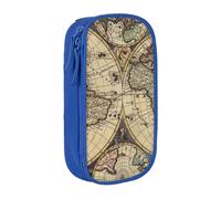 HEBSDFG Ancient Map World Globe Print Pencil Case, Blue High-Capacity Pen Pencil Pouch Stationery Organizer with Pen Slots & Pouches for School Travel Makeup