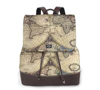 HEBSDFG Ancient Map World Globe Printed Women Backpack, Ladies PU Leather Rucksack Laptop Bags Daypack for School Travel Work
