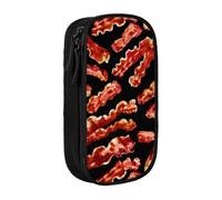 HEBSDFG Bacon Pattern Print Pencil Case, Black High-Capacity Pen Pencil Pouch Stationery Organizer with Pen Slots & Pouches for School Travel Makeup