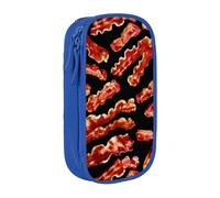 HEBSDFG Bacon Pattern Print Pencil Case, Blue High-Capacity Pen Pencil Pouch Stationery Organizer with Pen Slots & Pouches for School Travel Makeup