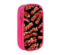 HEBSDFG Bacon Pattern Print Pencil Case, Pink High-Capacity Pen Pencil Pouch Stationery Organizer with Pen Slots & Pouches for School Travel Makeup