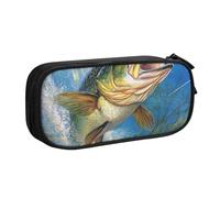 HEBSDFG Bass Fishing Wave Print Cute Pencil Case Pouch for Boys Girls - Black High Capacity Travel Pen Bag Organizer Makeup Bag for Student School College Office